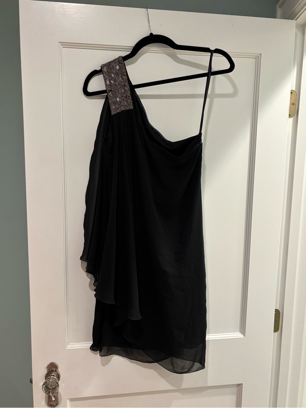 Calvin Klein Black One-Shoulder Dress with Beaded Shoulder